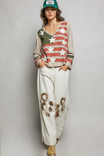 Load image into Gallery viewer, American Flag V-Neck Top - Multi Color Mocha and Olive