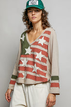 Load image into Gallery viewer, American Flag V-Neck Top - Multi Color Mocha and Olive