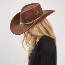 Load image into Gallery viewer, Distressed Fabric Band Cowgirl Fedora Hat