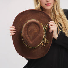 Load image into Gallery viewer, Distressed Fabric Band Cowgirl Fedora Hat