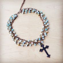 Load image into Gallery viewer, Amazonite Beaded Collar Necklace w/ Cross Pendant 261a