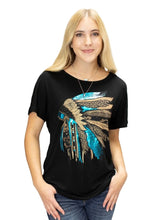 Load image into Gallery viewer, Tailored West Liberty Wear Vibrant Headdress Short Sleeve V-Neck Top - Black
