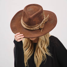 Load image into Gallery viewer, Distressed Fabric Band Rustic Cowgirl Fedora Hat