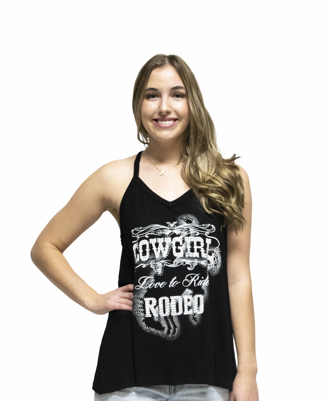 Cowgirls Rodeo Racer Back Tank Top - Black