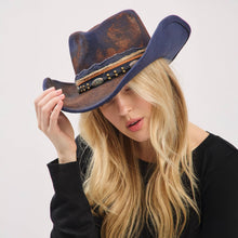 Load image into Gallery viewer, Distressed Fabric Multi Band Cowgirl Fedora Hat