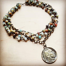 Load image into Gallery viewer, Amazonite Collar-Length Necklace with Indian Head Coin 252L
