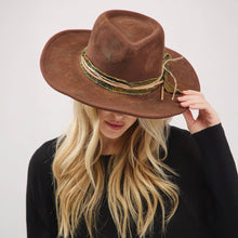 Load image into Gallery viewer, Distressed Fabric Band Cowgirl Fedora Hat