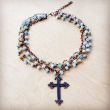 Load image into Gallery viewer, Amazonite Beaded Collar Necklace w/ Cross Pendant 261a