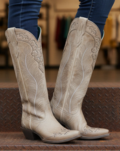 Load image into Gallery viewer, Feather Embroidery with Crackle Overlay and Studs Sand Boot