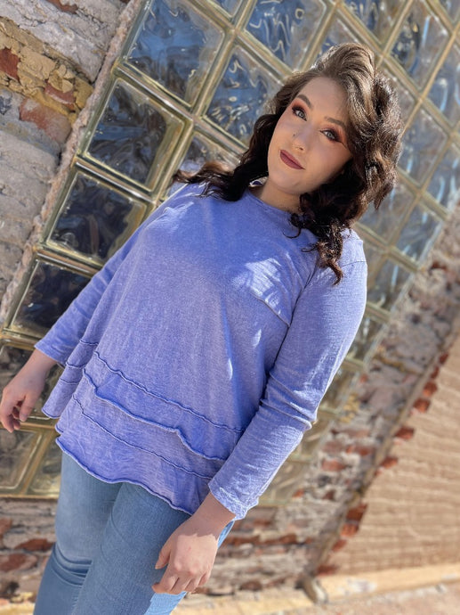 Mineral Wash Tunic Top with Contrasting Trim - Periwinkle Designed and handmade in America by Tailored West™