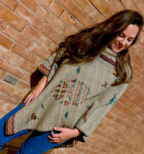 Load image into Gallery viewer, Rhonda Stark Button Collar Poncho - Tan Indian Dreams Made in USA