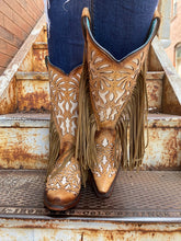 Load image into Gallery viewer, Corral Studs Embroidery and Fringe Boots Saddle Lamb