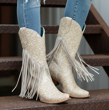 Load image into Gallery viewer, White Lamb with Fringe Snip Toe Boot