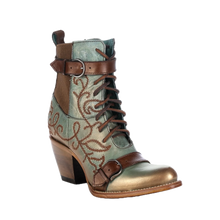 Load image into Gallery viewer, Harness Blue & Golden Lace Up Booties