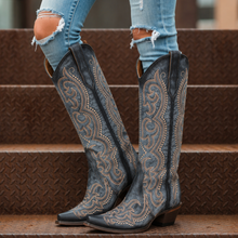 Load image into Gallery viewer, Blue Jean Embroidery Cowboy Boot