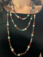 Load image into Gallery viewer, Made by Tailored West Jewelry Monarch Collection Necklaces Handmade Made in America USA 72-inch long beaded statement necklace fire agate
