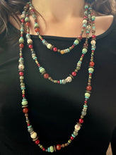 Load image into Gallery viewer, Made by Tailored West Jewelry Monarch Collection Necklaces Handmade Made in America USA 72-inch long beaded statement necklace fire agate