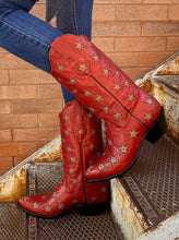 Load image into Gallery viewer, Marfa Boots - Red and Bone Black Star Boots
