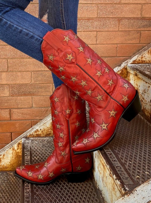 Marfa Boots - Red and Bone Black Star Boots