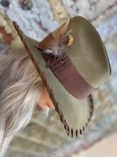 Load image into Gallery viewer, Tailored West Custom Dressed-up Zella Bailey Hat with Feathers and Leather Band and Stitching
