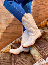 Load image into Gallery viewer, White Embroidery Wide Square Toe Boots - White