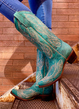 Load image into Gallery viewer, White Feather Embroidery Turquoise Boot