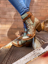 Load image into Gallery viewer, Harness Blue & Golden Lace Up Booties