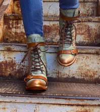 Load image into Gallery viewer, Harness Blue & Golden Lace Up Booties