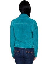 Load image into Gallery viewer, Leather Suede Jean Jacket - Turquoise