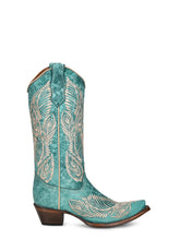 Load image into Gallery viewer, White Feather Embroidery Turquoise Boot