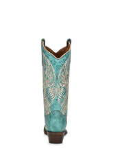 Load image into Gallery viewer, White Feather Embroidery Turquoise Boot