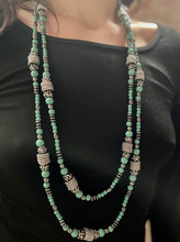 Load image into Gallery viewer, Made by Tailored West Jewelry Monarch Collection Necklaces Handmade Made in America USA Beaded necklace with hematite beads and turquoise and silver colored beads 66 inches long