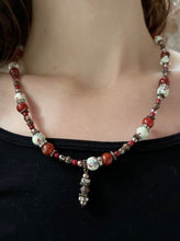 Load image into Gallery viewer, Made by Tailored West Jewelry Red Rocks Collection Necklaces Handmade Made in America USA Coral and fire agate beads with green, silver and copper accents, beaded pendant