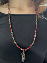 Load image into Gallery viewer, Made by Tailored West Jewelry Red Rocks Collection Necklaces Handmade Made in America USA Coral beads with copper and brass accents and 2 keys pendant
