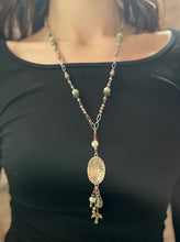 Load image into Gallery viewer, Made by Tailored West Jewelry Red Rocks Collection Necklaces Handmade Made in America USA Coral beads with green, silver and copper accents, silver medallion pendant with dangles beads