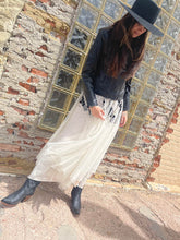 Load image into Gallery viewer, Velvet and Tulle Floral West Flared Lined Maxi Skirt - Black and Cream Designed and handmade in America by Tailored West™