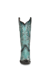 Load image into Gallery viewer, WHITE AND BLACK EMBROIDERY TURQUOISE SNIP TOE COWBOY BOOT