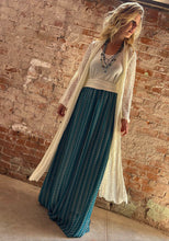 Load image into Gallery viewer, Tailored West Polka Dot Stripe West Flared Maxi Skirt Teal &amp; Cream
