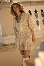 Load image into Gallery viewer, Floral and Lace Smocked Drop-Waist Ruffle Mini Skirt: Oatmeal-Yellow / S