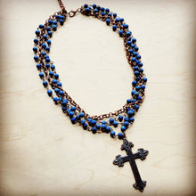 Load image into Gallery viewer, Blue Lapis Collar-Length Necklace with Copper Cross 255v