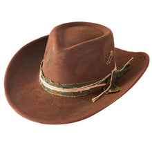 Load image into Gallery viewer, Distressed Fabric Band Cowgirl Fedora Hat