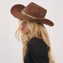 Load image into Gallery viewer, Distressed Fabric Band Cowgirl Fedora Hat