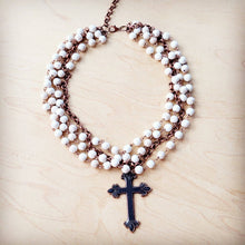Load image into Gallery viewer, White Turquoise Beaded Collar Necklace w/ Cross Pendant 260z
