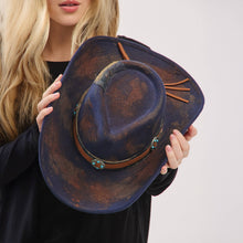 Load image into Gallery viewer, Distressed Fabric Band Cowgirl Fedora Hat