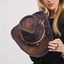 Load image into Gallery viewer, Distressed Fabric Multi Band Cowgirl Fedora Hat