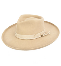 Load image into Gallery viewer, Tailored West Tan Tied Up Wide Brim Hat