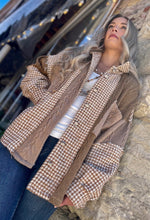 Load image into Gallery viewer, Tailored West Long Sleeve Button Front Houndstooth Shacket Mocha Jacket Shirt
