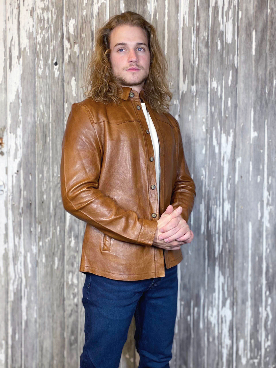 Men's Leather Jacket - Cognac