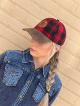 Load image into Gallery viewer, Buffalo Plaid Vintage Wool Flannel Cap - Red and Black

