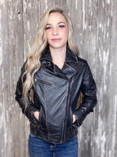 Load image into Gallery viewer, Leather Motorcycle Jacket - Black